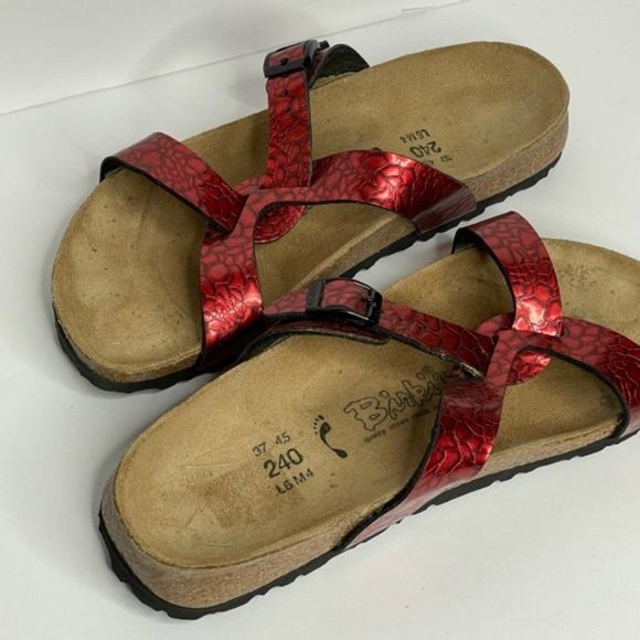 Birkenstocks Red Snakeprint Sandals - Picture 5 of 5